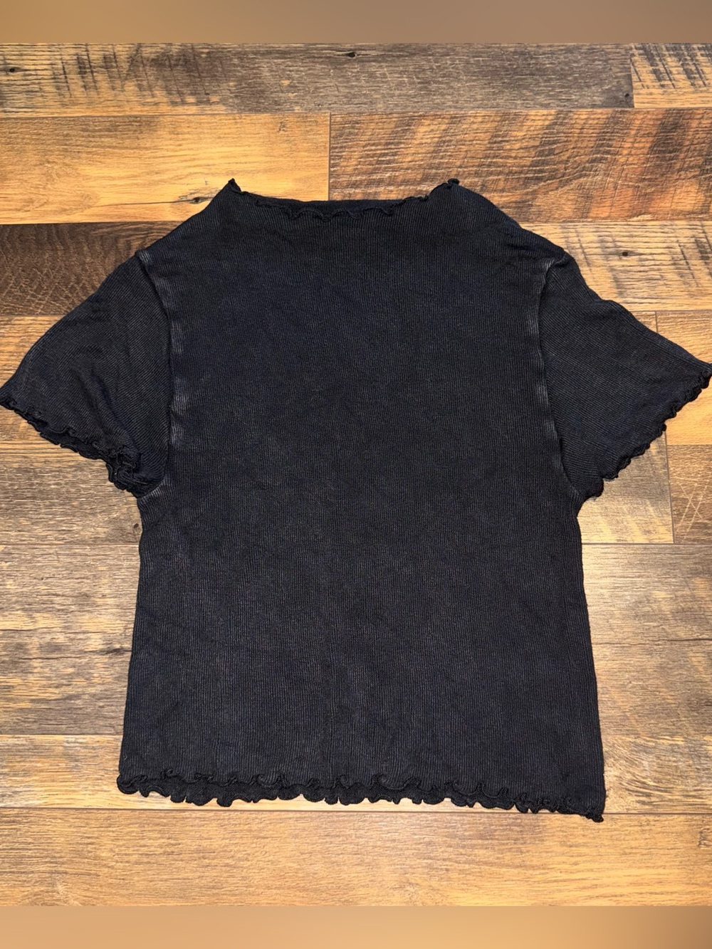FP Movement by Free People Black Lettuce-Edge Short Sleeve Top